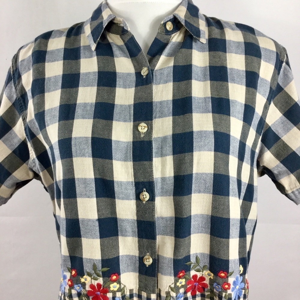 Vintage Cottagecore Buffalo Check Button Front Top Shirt Embroidered Size L - Picture 3 of 10